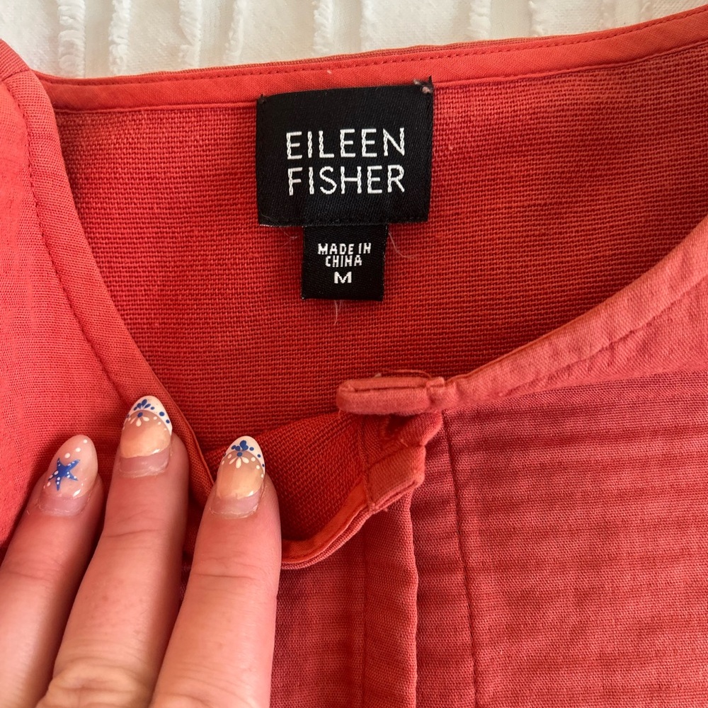 Eileen Fisher Burnt Orange/Red Boxy Tank Top with Mandarin Collar - Picture 3 of 5